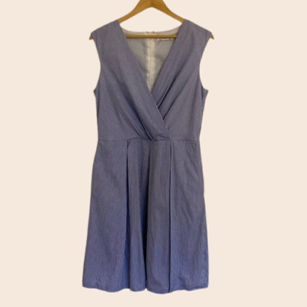 Chetta B Blue and White Striped Surplice Sleeveless Dress Size 12